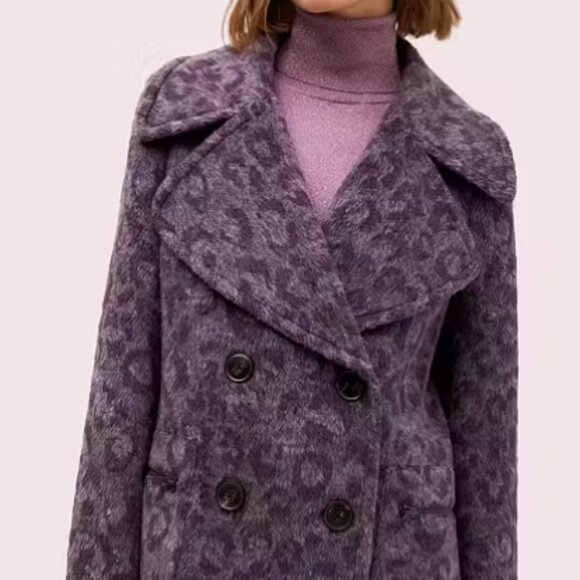 Kate Spade Brushed Leopard Peacoat in Purple, size 12/L - Picture 2 of 12